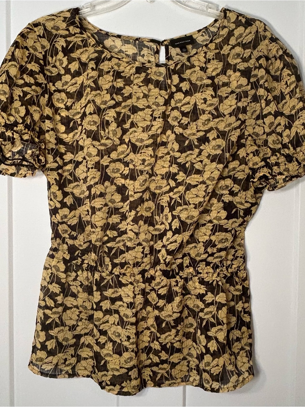 Who What Wear Black Top with Gold Floral Print